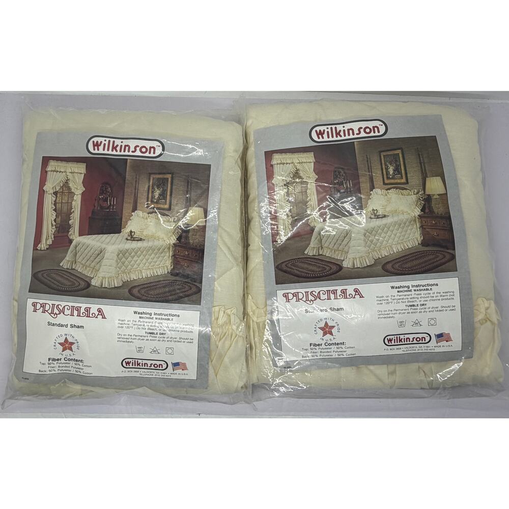 Wilkinson Vintage NOS Pair of White Quilted Ruffled Pillow Shams Standard NWT